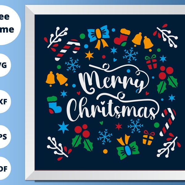 3D MERRY CHRISTMAS Shadow Box - Christmas Svg file for Cricut - DIY Project - Xmas Paper Cutting Template Svg