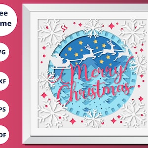 3d MERRY Christmas Svg, CHRISTMAS Winter Deer Scene Shadow Box Svg - Cricut Files - Silhouette Files