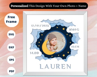 3D Baby Born Shadow Box For Kids, Baby Birth Shadow Box, Custom Name SVG, Baby Gift, personalized svg, Svg for silhouette, Svg for cricut