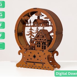 Weihnachtsdekoratives Neujahrs-Holzhaus - SVG-Plan für Glowforge und Schneidemaschinen