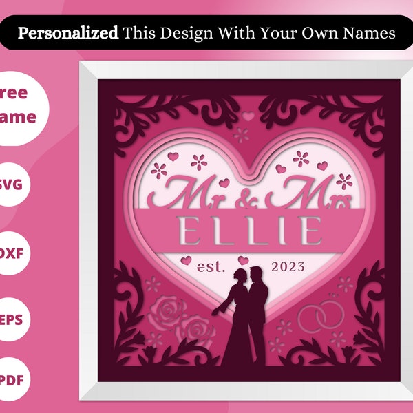 3D Customizable Wedding Shadow Box, Wedding Shadow Box, Custom Name Shadow Box, Layered Paper Art, Heart 3D SVG, Files For Cricut 3D Customizable Wedding Shadow Box, Wedding Shadow Box, Custom Name Shadow Box, Layered Paper Art, Heart 3D SVG, Files For Cricut