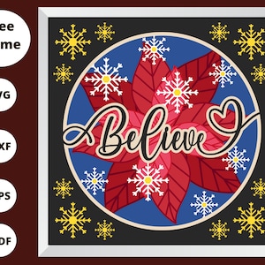 3d CHRISTMAS Svg, BELIEVE CHRISTMAS Shadow Box Svg, 3D Believe shadow box, layered cardstock - for cricut - for silhouette