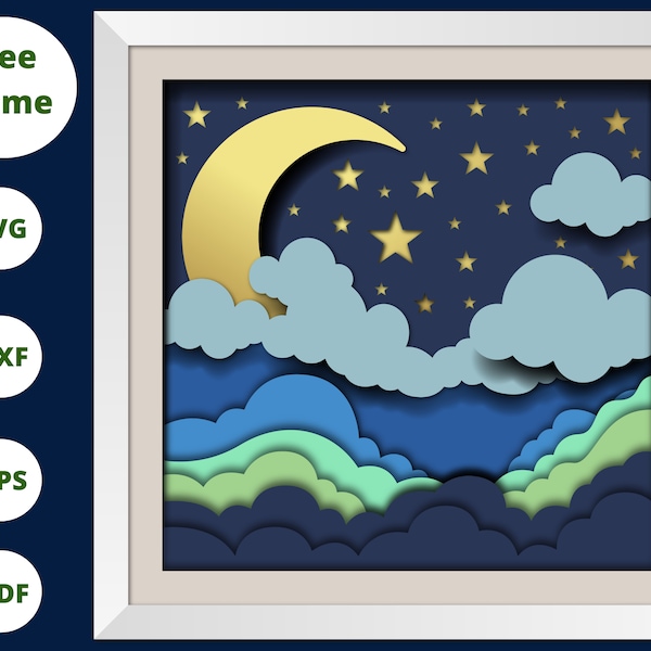 3d Cloudy Sky Shadow Box, 3D Mandala, Moon Shadow Box, Moon and Stars SVG, for cricut, for Silhouette 3d Cloudy Sky Shadow Box, 3D Mandala, Moon Shadow Box, Moon and Stars SVG, for cricut, for Silhouette
