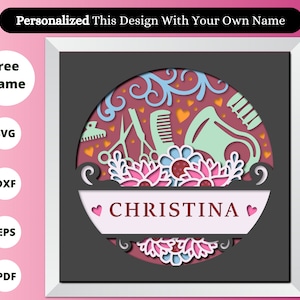 3d Coiffeur Monogramme SVG Coiffeur Shadow Box 3d Layered svg, Card stock svg 3d Mandala svg fichiers svg pour Cricut Silhouette svg