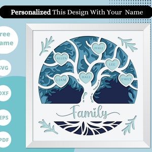 Konfigurowalny 3D FAMILY Shadow Box SVG, nazwa niestandardowa, idealny prezent na rocznicę, dzień matki, drzewo genealogiczne, pliki Cricut, pliki sylwetki