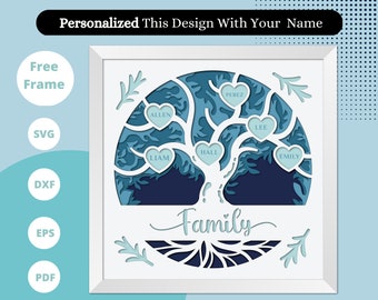 Customizable 3D FAMILY Shadow Box svg, Custom Name, Perfect Gift for Anniversary, Mother's Day, Family Tree, Cricut Files, Silhouette Files