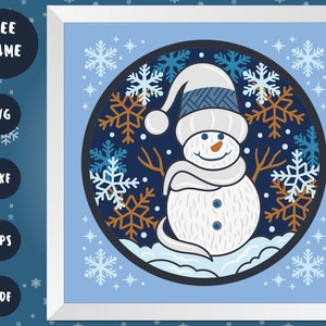 3D SNOWMAN Shadow Box, Christmas Shadow Box SVG, Layered Papercut, Snowman Family, For Silhouette, For Cricut