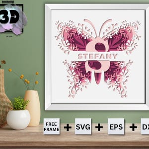 3D farfalla fiore diviso monogramma A-Z scatola ombra, nome di famiglia alfabeto SVG, nome personalizzato, segno di famiglia, regalo di inaugurazione della casa, file per Cricut