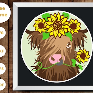 3D HIGHLAND COW シャドウ ボックス Svg、牛レイヤード ペーパーカット、3D レイヤード SVG - Cricut 用 - シルエット用