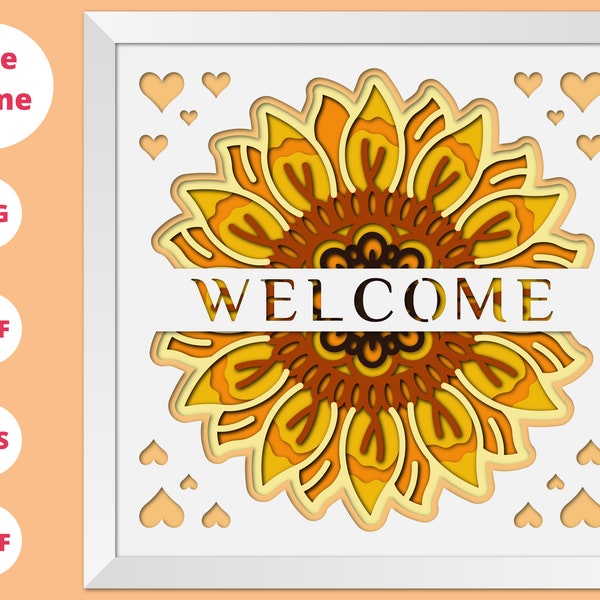 3D Welcome Sunflower Shadow Box, Floral Svg, sunflower svg cricut, Welcome Sign decor,Summer svg, Files For Cricut and Silhouette 3D Welcome Sunflower Shadow Box, Floral Svg, sunflower svg cricut, Welcome Sign decor,Summer svg, Files For Cricut and Silhouette