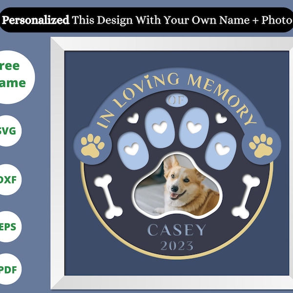 3D Customizable Pet Memorial Shadow Box svg, Pet Memorial svg, Dog Memorial, Cricut Files, Cardstock Svg, Silhouette Files