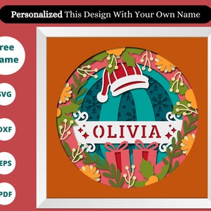 3D NATAL Split MONOGRAMA A-Z Shadow Box, 2023 Família SVG, Nome personalizado, Sinal de família, presente de Natal, Arquivos para Cricut