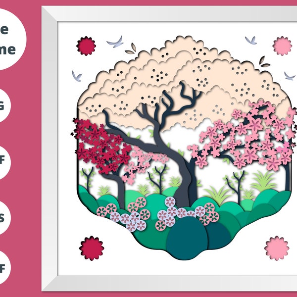 3D SVG Cherry Blossom Shadow Box, Sakura Tree Shadow Box, Japanese Cherry Tree, Floral Layered Paper Art, Files For Cricut, paper cut svg 3D SVG Cherry Blossom Shadow Box, Sakura Tree Shadow Box, Japanese Cherry Tree, Floral Layered Paper Art, Files For Cricut, paper cut svg