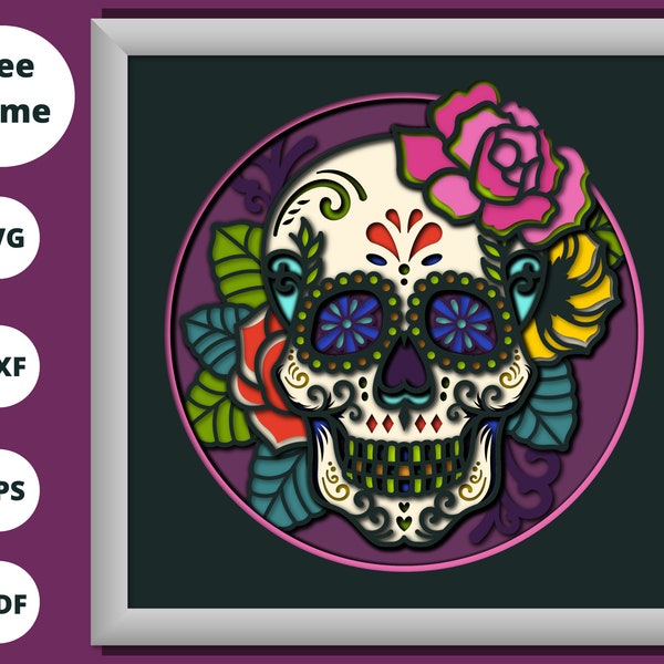 3D SUGAR SKULL Shadow Box - Day of the Dead shadow box svg - skull Svg - Mexican skull Flowers - for cricut - for silhouette