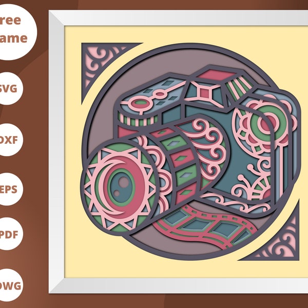 3D SVG Photo camera mandala Shadow Box, Home Decor, 3D SVG, Camera Shadow Box, Cardstock Svg, Silhouette Files, paper cut svg 3D SVG Photo camera mandala Shadow Box, Home Decor, 3D SVG, Camera Shadow Box, Cardstock Svg, Silhouette Files, paper cut svg