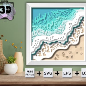 3D SEA WAVE Beach SVG Shadow Box, Strand SVG, Meeressvg, Wellensvg, Cricut und Silhouette Schneidedatei