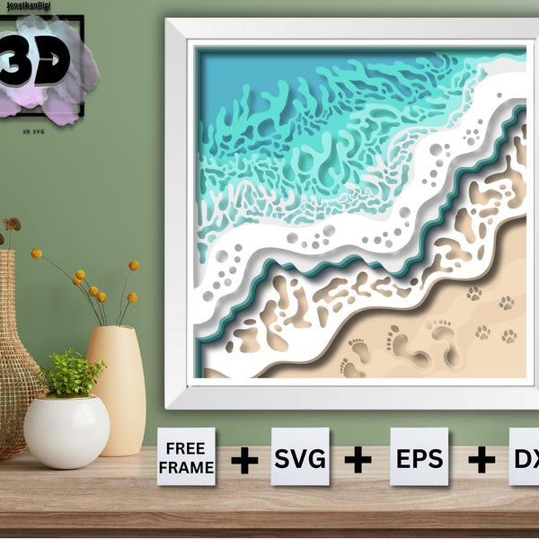 3D SEA WAVE Beach SVG Shadow Box, beach svg, sea svg, wave svg, cricut and silhouette cutting file