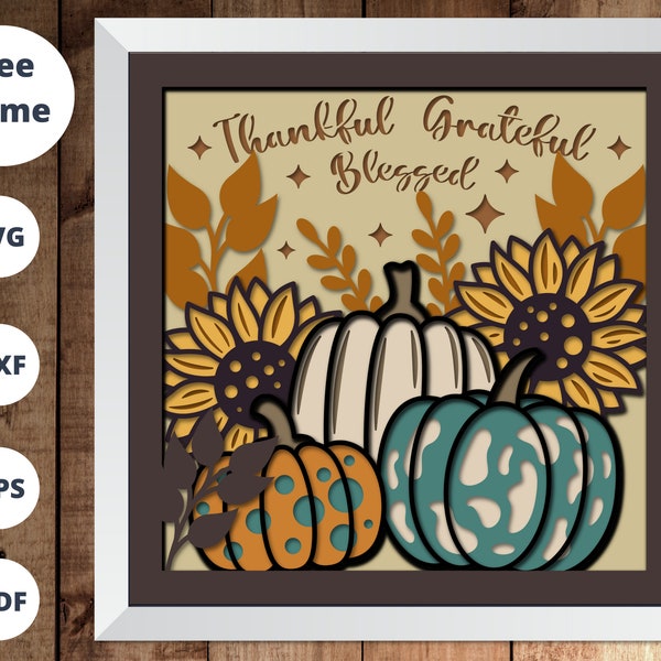 3D Sunflower Pumpkin Svg, Pumpkin Flower shadow box svg, THANKFUL svg, Pumpkin Mandala Svg, for cricut - for silhouette