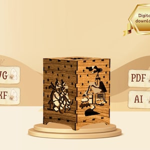 Houten kaarsenhouder lantaarn SVG, lasergesneden theelichtlamp sjabloon, tafellantaarn cadeau voor Glowforge, digitale download, Jonathandigi