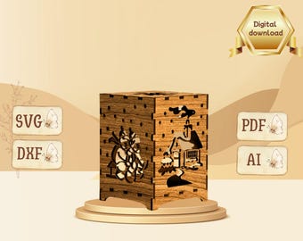 Lanterne porte-bougie en bois SVG, modèle de lampe à thé découpé au laser, cadeau de lanterne de table pour Glowforge, téléchargement numérique, Jonathandigi