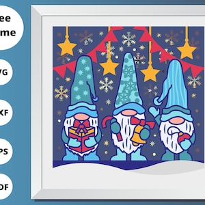 3D SNOW CHRISTMAS GNOMES Svg, Gnome Shadow Box, 3d Layered svg, Family Gnomes svg, For Silhouette - For Cricut