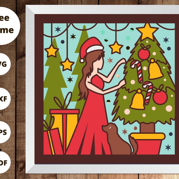 3D Merry Christmas Shadow Box svg, Girl CHRISTMAS TREE svg, 3D Paper Cut Template, for cricut - for silhouette 3D Merry Christmas Shadow Box svg, Girl CHRISTMAS TREE svg, 3D Paper Cut Template, for cricut - for silhouette
