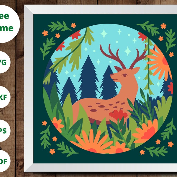 3D Deer Shadow Box Svg, Nature Deer Svg file, Mountains svg file, Animals Svg, Cricut File - Cardstock Svg - Silhouette Files 3D Deer Shadow Box Svg, Nature Deer Svg file, Mountains svg file, Animals Svg, Cricut File - Cardstock Svg - Silhouette Files