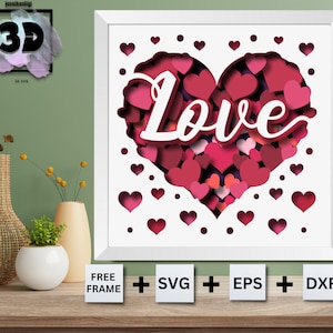 Scatola delle ombre di San Valentino, Cuore d'amore 3D, Cuore di San Valentino Svg, Per Cricut - Silhouette