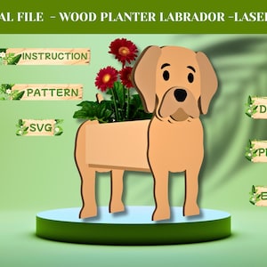 Labrador Planter SVG Pattern | Dog Wood Planter Template | Garden Ornament Cut File | Scroll Saw & CNC Project | Digital Download