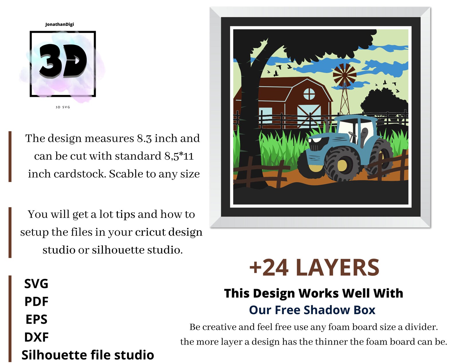 Tractor Shadow Box 3D FARM Shadow Box Svg, TRACTOR Svg, Farm House Paper Cut, Cricut File ...