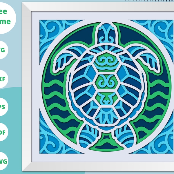 3D SEA TURTLE Shadow box - Multilayer Turtle And The Ocean, SVG File For Cricut, 3D Mandala Turtle, Silhouette Files, paper cut svg