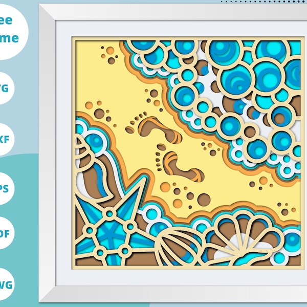 3D BEACH Svg - Footprints in the sand Shadow Box Svg - Seashore BEACH layered Cardstock Svg - for cricut - for silhouette 3D BEACH Svg - Footprints in the sand Shadow Box Svg - Seashore BEACH layered Cardstock Svg - for cricut - for silhouette
