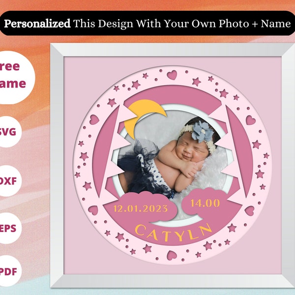 3D SVG Baby Born Shadow Box For Kids, Baby Birth , Custom Name SVG, Baby Gift, personalized svg, Svg for silhouette, Svg for cricut