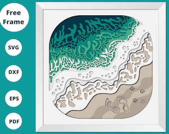 3D WAVE BEACH Shadow Box SVG - Seashore Beach Shadow Box Svg - Cricut Files, Cardstock Svg, Silhouette Files, paper cut svg