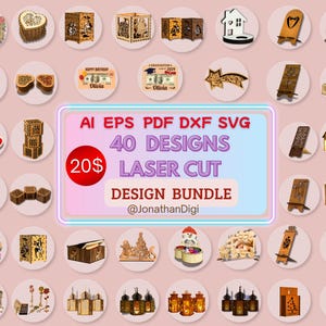 40 Lasergesneden SVG-bundel | Digitale bestanden voor Glowforge, Cricut, CNC | Houtsnijwerk sjablonen | Tuin, Cadeau, Vakantie, Woondecoratie | Jonathandigi