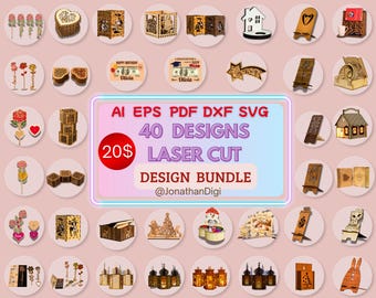 Lot de 40 SVG découpés au laser | Fichiers numériques pour Glowforge, Cricut, CNC | Modèles d'artisanat en bois | Jardin, Cadeau, Vacances, Décoration intérieure | Jonathandigi