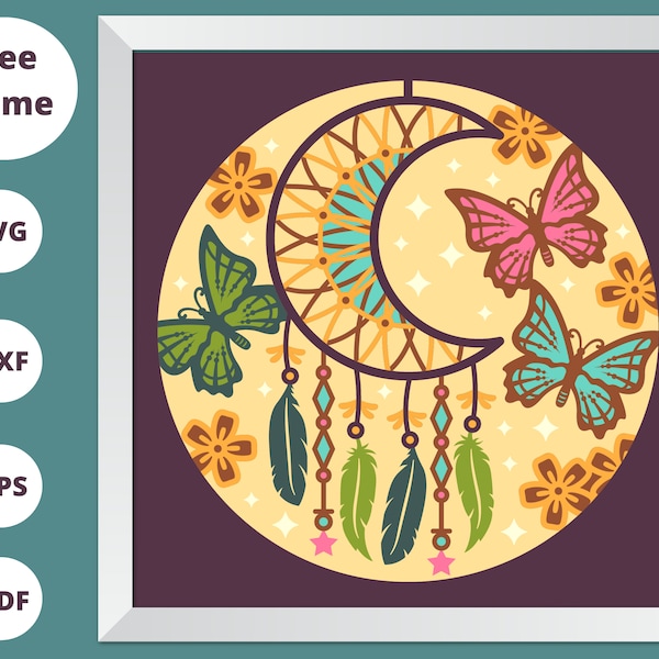 3D DREAM CATCHER Butterfly SVG - Shadow box svg - layered cardstock svg - for cricut - for silhouette.