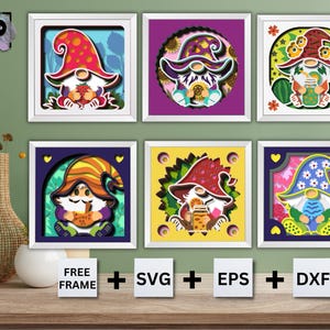 Pakiet 6 Seasons Gnome Shadow Box SVG, warstwowe 3D Gnome SVG, sezonowa mandala, lato, jesień, zima SVG, pliki Cricut i sylwetka