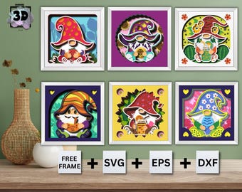 6 saisons Gnome Shadow Box SVG Bundle, 3D Layered Gnome SVG, Mandala saisonnier, été, automne, hiver SVG, Cricut & Silhouette Cut Files