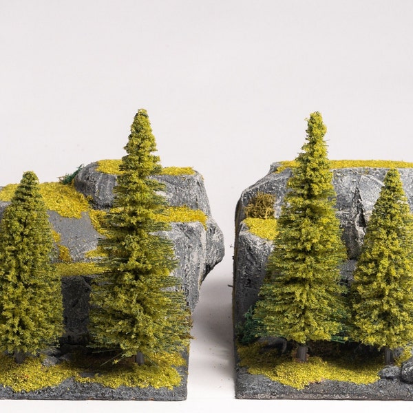 Tabletop terrain, 2x 'RockyForest' Battleground, base approx. 12 x 20 cm, painted ready to play