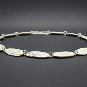Unique silver chain 43 cm – oval links with a unique structure, handcrafted from recycled silver, cuttlebone casting, goldsmith work