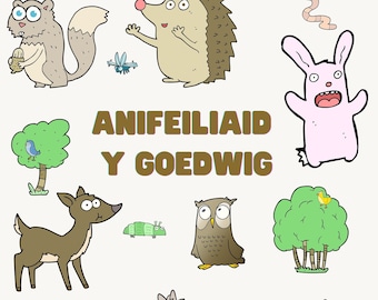 Printable Wall art, Welsh Woodland Animal print, Print Cymraeg Anifeiliaid y Goedwig, Cartoon, humour, funky, DIGITAL DOWNLOAD