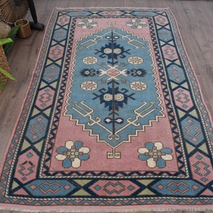Vintage Rug, Area Rug, Turkish Rug, Oushak Rug, Rugs For Dining Room, 4.3x7 ft Pink Rug, Anatolian Rug, Kitchen Rug, Turkish Area Rug,