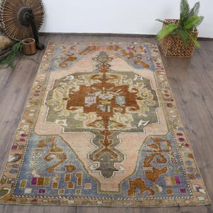 ヴィンテージトルコ製エリアラグ、4 x 6フィート、ハンドメイド