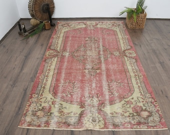 Tapis vintage turc oushak pour chambre à coucher 4,6 x 7,9 pi architecte d'intérieur anatolienne rose sol pâle mariage nomade décor de ferme