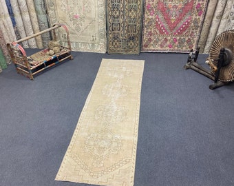 2x8 Turkish Runner Rug, Vintage Runner, Anatolian, Hand-Made, Oushak Rug, Faded Rug, Antique, Runner Rug, Natural, FREE SHIPPING, 2.2x7.9 ft