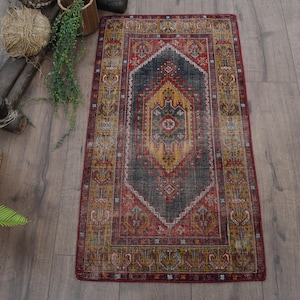Vintage Rug, Small Rugs, Turkish Rug, Faded Oushak Rugs, Rugs For Entry, 1.7x3.1 ft Yellow Rug, Anatolian Rug, Tribal Turkish Rug,