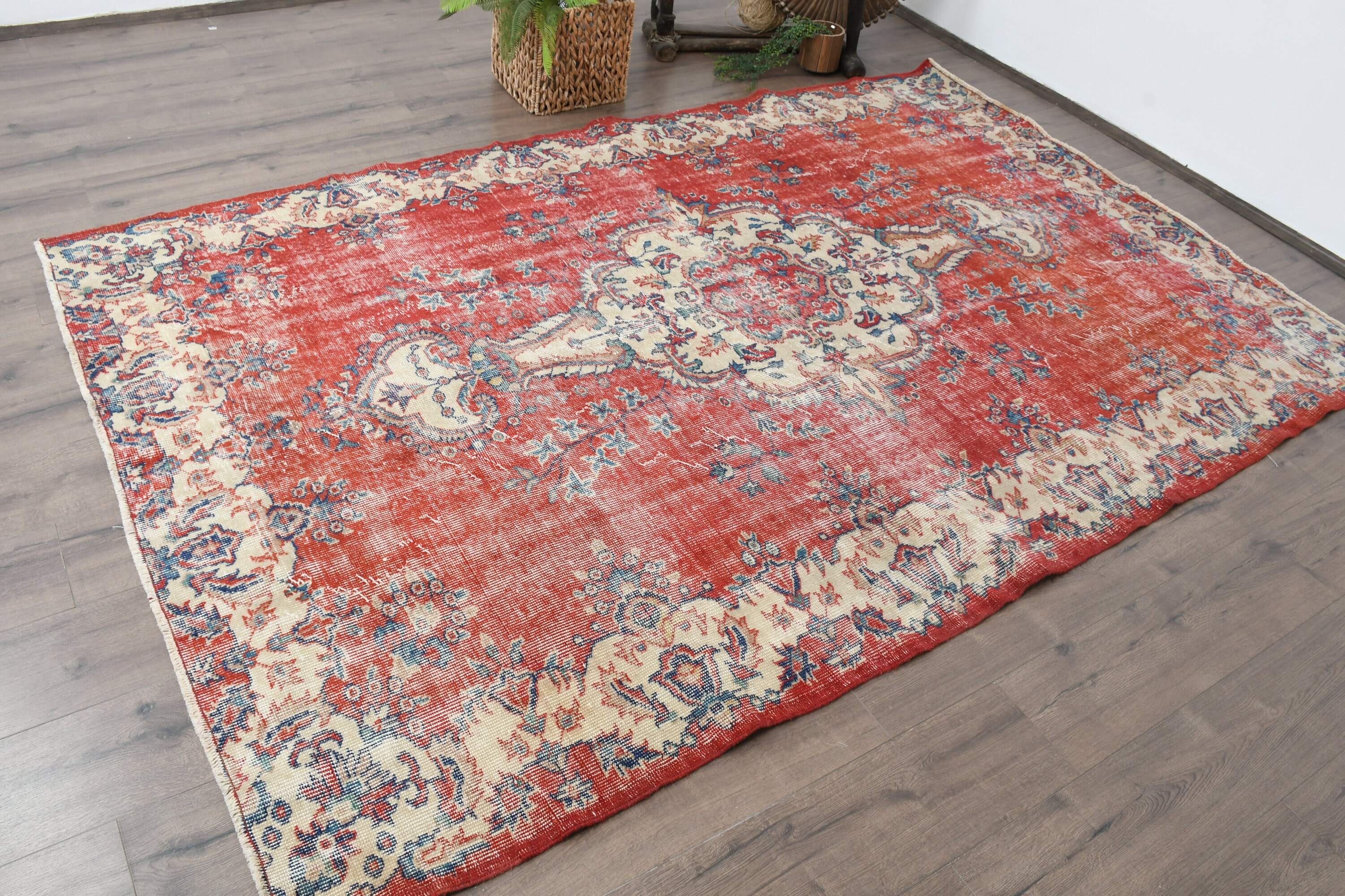 Vintage Rug Large Rugs Turkish Antique for Living Room 5.8x9.1 Ft Red ...