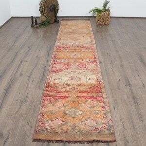 Vintage Turkish Runner Rug, 2x12ft, Handmade Hallway Carpet, Warm Multicolor Design, Rustic Home Decor