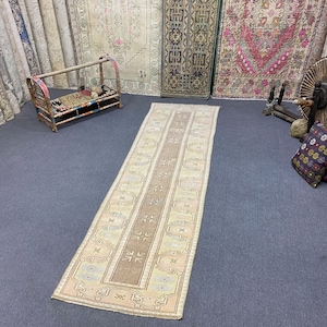 2x9 Turkish Runner Rug, Vintage Runner, Anatolian, Hand-Made, Oushak Rug, Faded Rug, Antique, Runner Rug, Natural, FREE SHIPPING, 2.4x8.8 ft